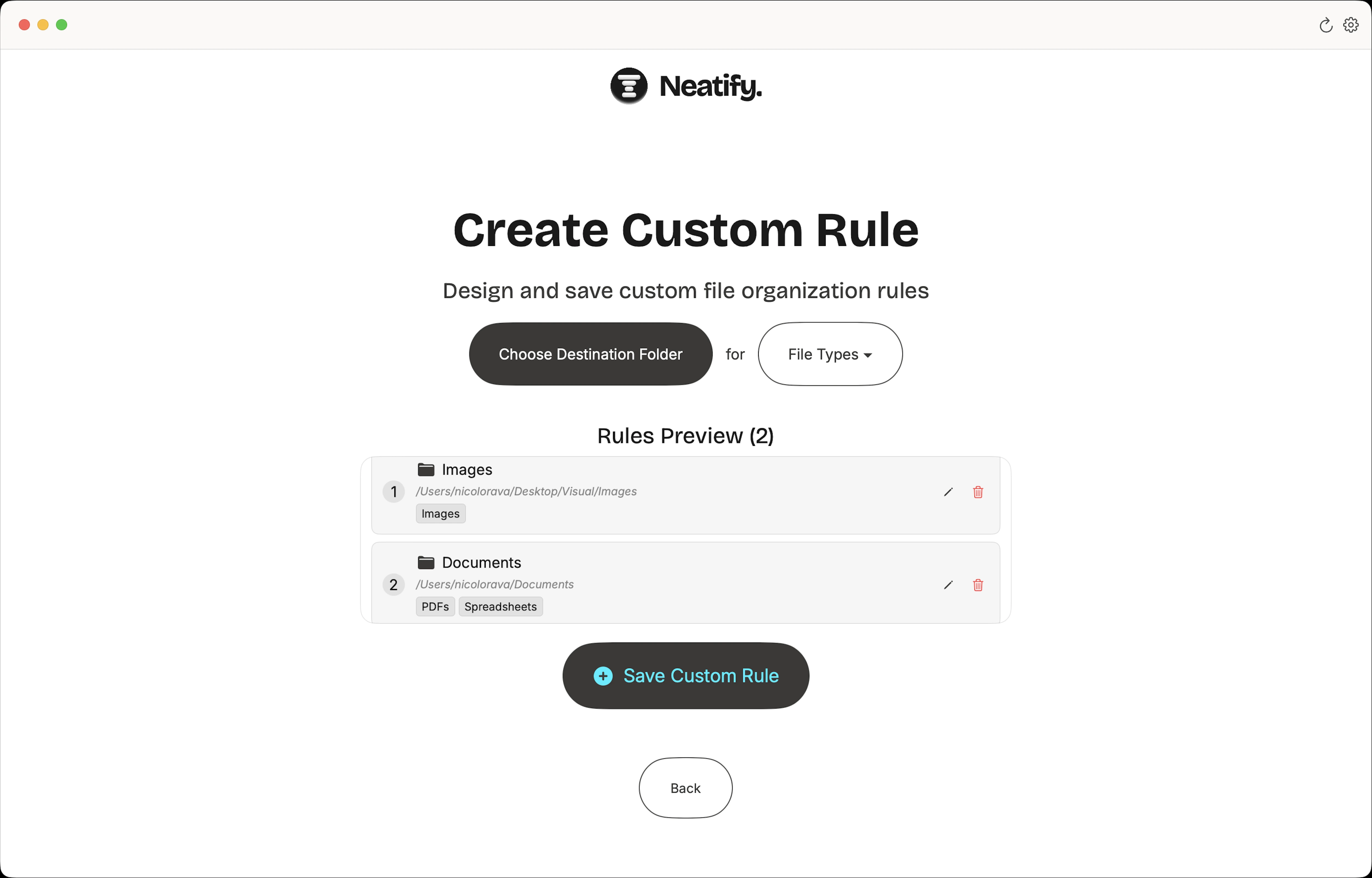 Custom rules creation interface